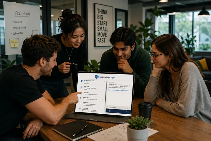 A team reviewing their AI visibility in the AI Knowledge Signal tool